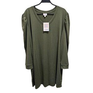 Lularoe Ava NEW Size 3XL Olive Green V-neck Mutton Long Sleeve Dress - NWT